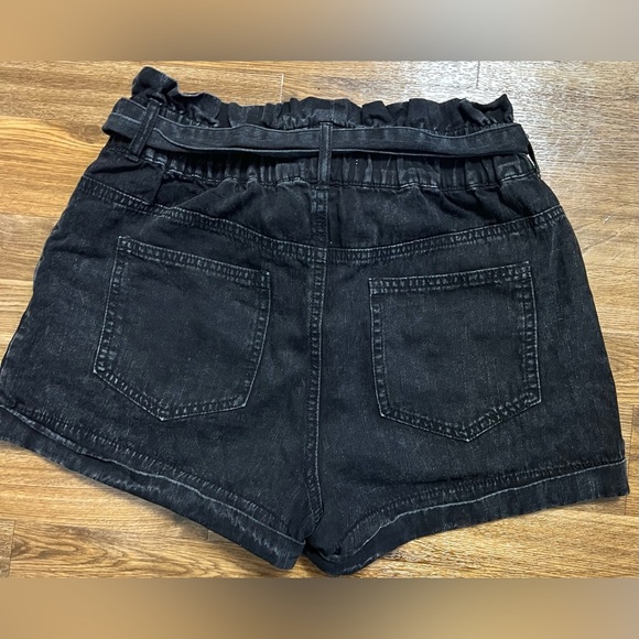 tgla black faded wash denim high rise paper bag shorts elastic waist sash belt S - Picture 3 of 6